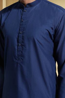 Men's art silk navy blue kurta pyjama plain 3