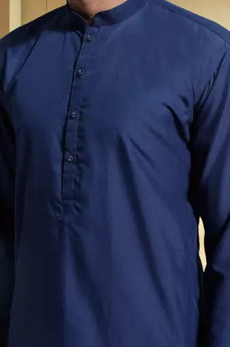 Men's art silk navy blue kurta pyjama plain