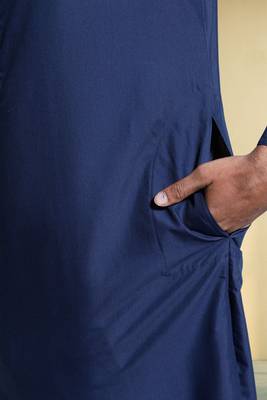 Men's art silk navy blue kurta pyjama plain 4