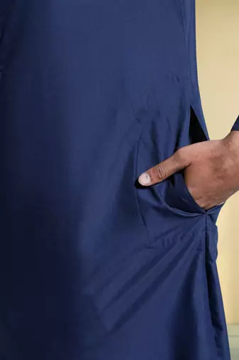 Men's art silk navy blue kurta pyjama plain