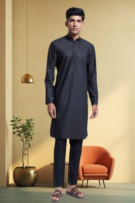 Men's art silk black kurta pyjama plain 1