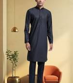 Men's art silk black kurta pyjama plain