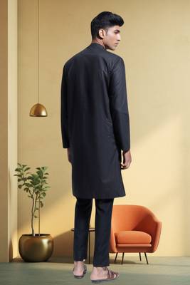 Men's art silk black kurta pyjama plain 4