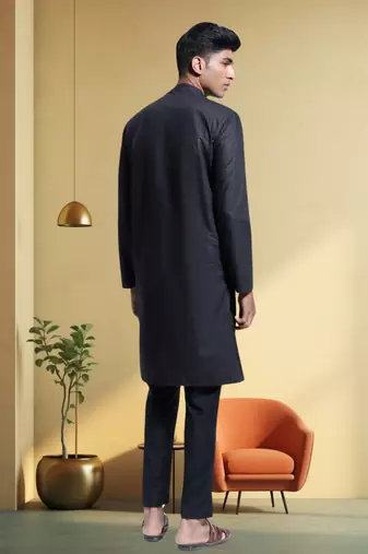 Men's art silk black kurta pyjama plain