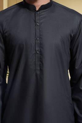 Men's art silk black kurta pyjama plain 5