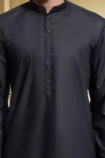Men's art silk black kurta pyjama plain