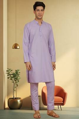 Men's cotton blend purple kurta pyjama plain 1