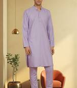 Men's cotton blend purple kurta pyjama plain