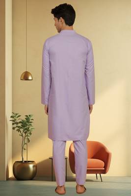 Men's cotton blend purple kurta pyjama plain 2