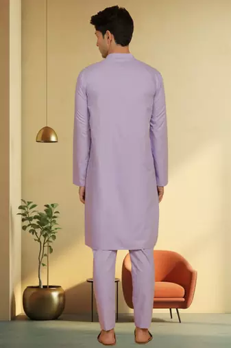 Men's cotton blend purple kurta pyjama plain