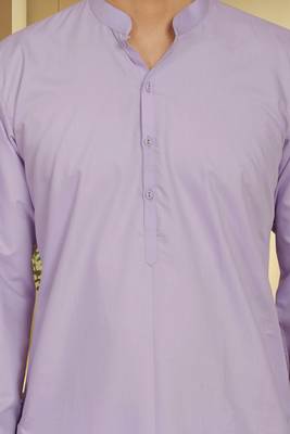 Men's cotton blend purple kurta pyjama plain 3
