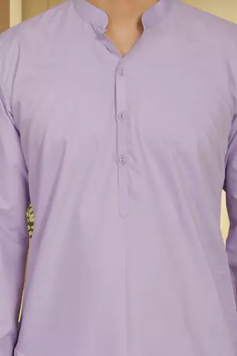 Men's cotton blend purple kurta pyjama plain