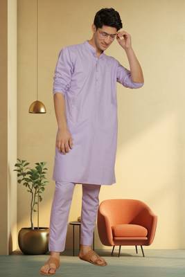 Men's cotton blend purple kurta pyjama plain 4