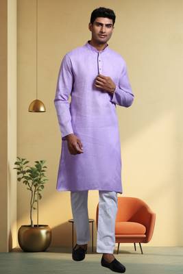 Men's cotton blend purple kurta pyjama plain 1