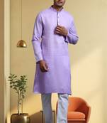 Men's cotton blend purple kurta pyjama plain