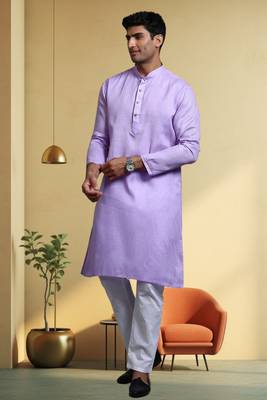 Men's cotton blend purple kurta pyjama plain 2