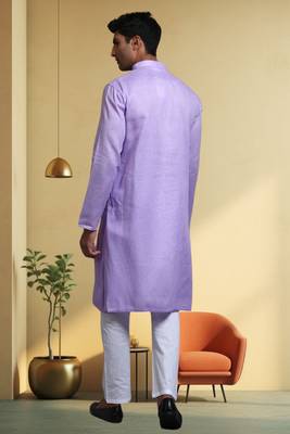 Men's cotton blend purple kurta pyjama plain 3