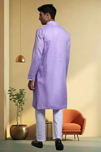 Men's cotton blend purple kurta pyjama plain