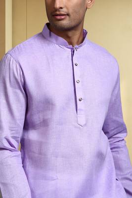 Men's cotton blend purple kurta pyjama plain 4