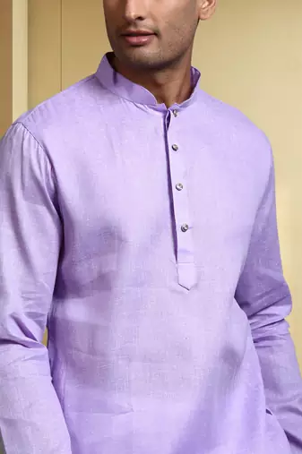 Men's cotton blend purple kurta pyjama plain