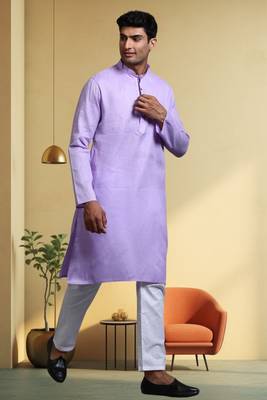 Men's cotton blend purple kurta pyjama plain 5