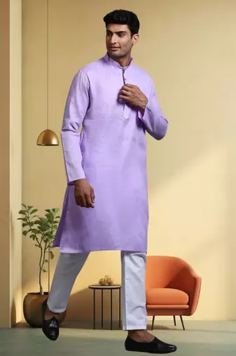 Men's cotton blend purple kurta pyjama plain