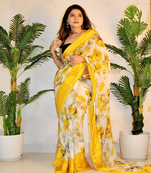 Sitanjali Fancy Yellow Sattin Patta Saree With Unstiched Blouse