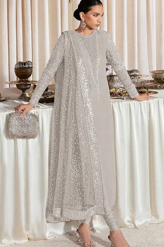 Grey Faux Georgette Kameez Salwar main image 1