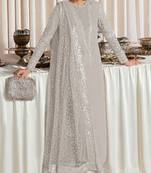 Grey embroidered faux georgette semi stitched salwar suit