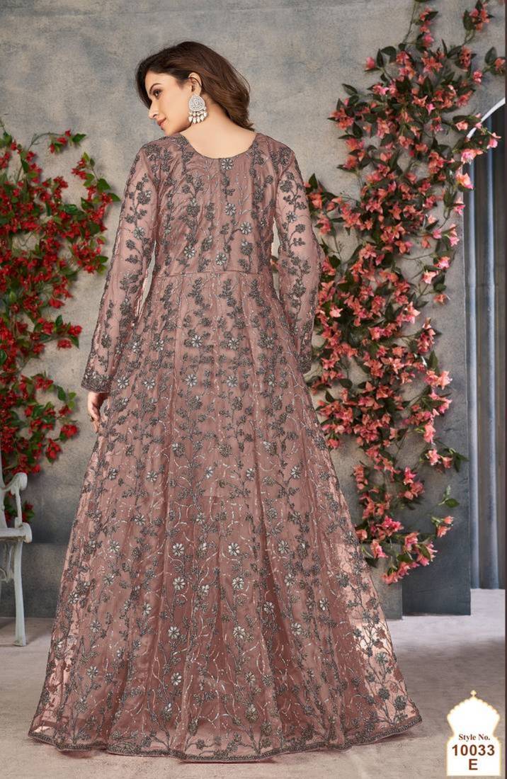 Lavender embroidered butterfly net semi stitched anarkali suit