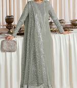 Olive embroidered faux georgette semi stitched salwar suit