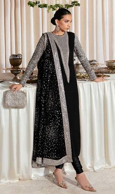 Black embroidered faux georgette semi stitched salwar suit 1