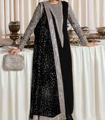 Black embroidered faux georgette semi stitched salwar suit