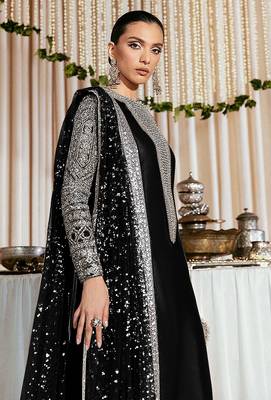 Black embroidered faux georgette semi stitched salwar suit 2
