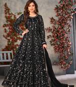 Black embroidered butterfly net semi stitched anarkali suit