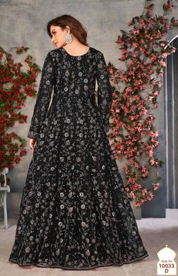 Black embroidered butterfly net anarkali suit 3