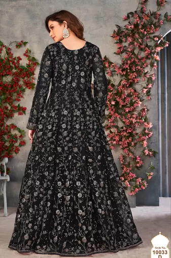 Black embroidered butterfly net anarkali suit
