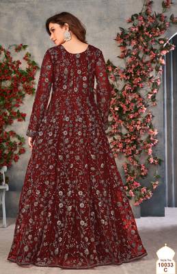 Maroon embroidered butterfly net anarkali suit 3