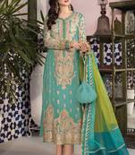Green embroidered faux georgette semi stitched salwar suit