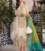 White embroidered faux georgette semi stitched salwar suit