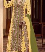 Yellow embroidered organza semi stitched salwar suit