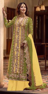 Mehendi embroidered organza semi stitched salwar suit 1