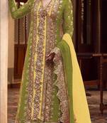 Mehendi embroidered organza semi stitched salwar suit