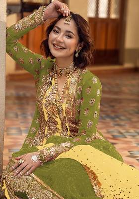 Mehendi embroidered organza semi stitched salwar suit 3