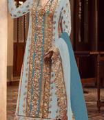 Sky blue embroidered organza semi stitched salwar suit