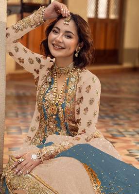 Cream embroidered organza semi stitched salwar suit 3