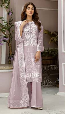 Lavender embroidered organza semi stitched salwar suit 1