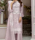 Lavender embroidered organza semi stitched salwar suit