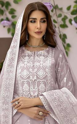 Lavender embroidered organza semi stitched salwar suit 2