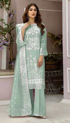 Light green embroidered organza semi stitched salwar suit 1